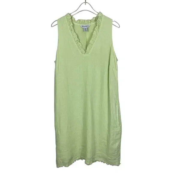 Tommy Bahama Two Palms Ruffle Linen Shift Dress Beach Vacation Green Size Small - Picture 2 of 16